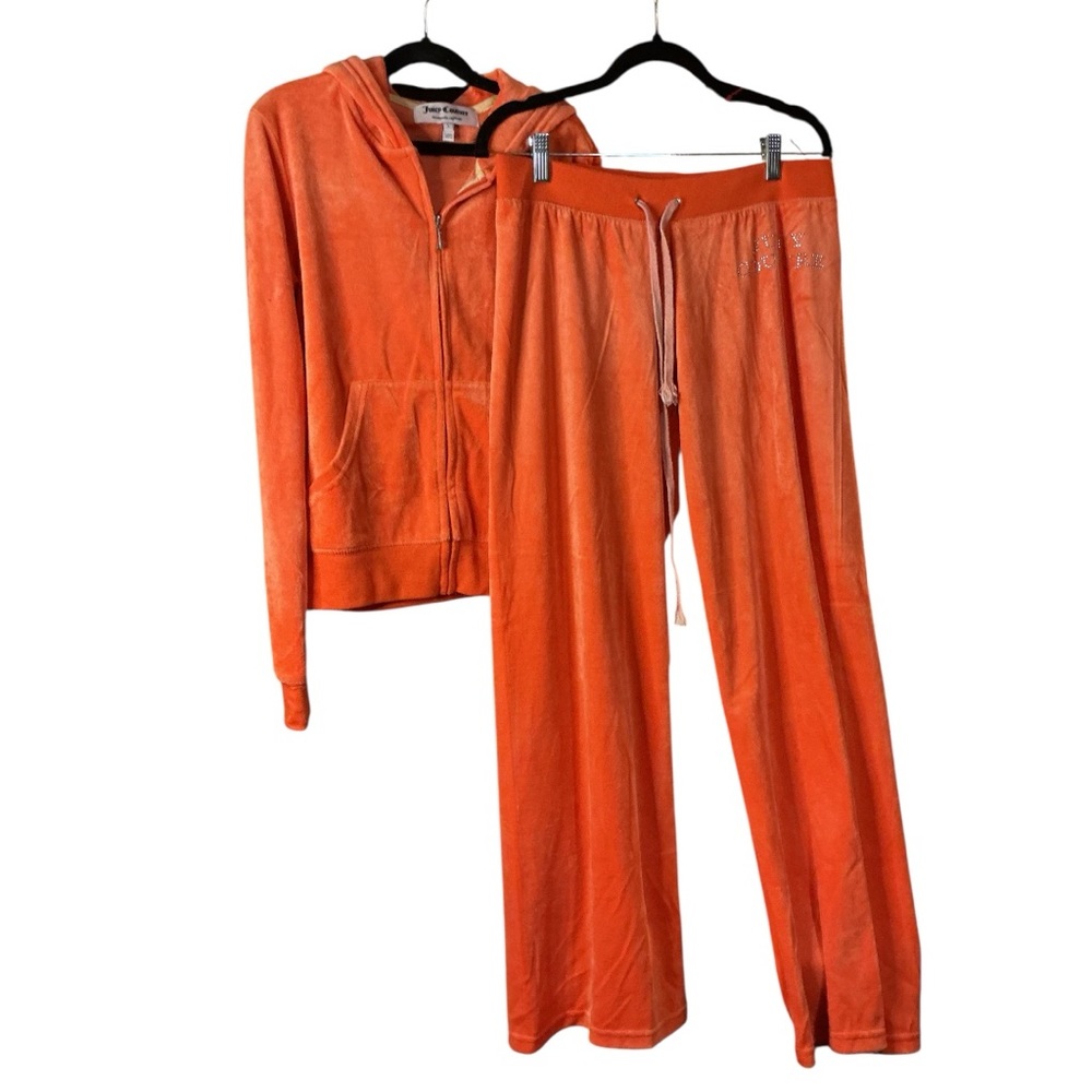 💟JUICY COUTURE Y2K 2 Piece Terry Cloth Matching Tracksuit Set Orange Size: L 🧡